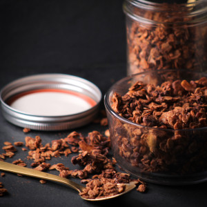 granola in a glass jar.