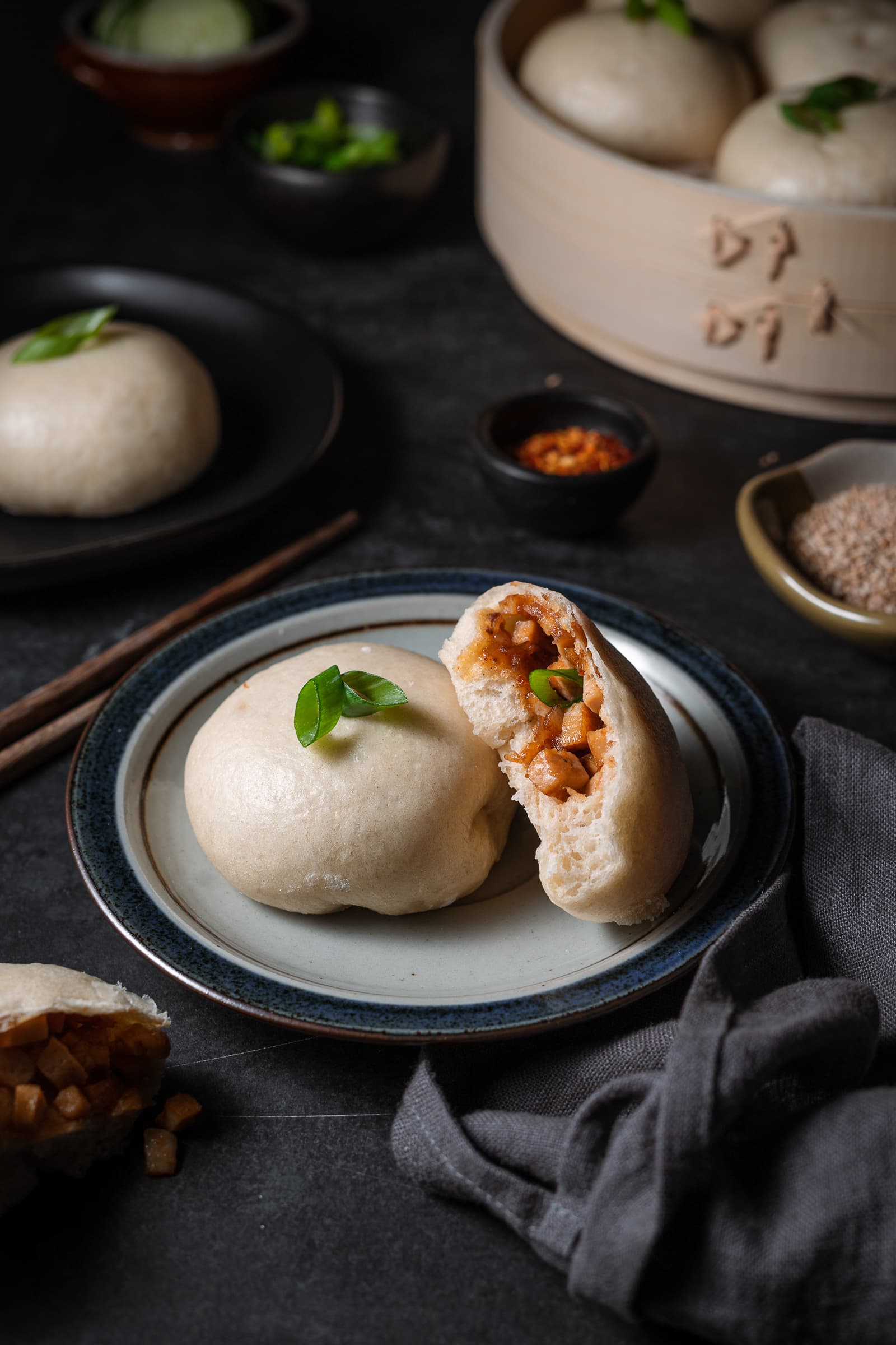 Close up of the inside of the tofu steamed bun.