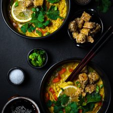 Coconut Curry Soup w/ Sesame Crusted Tofu