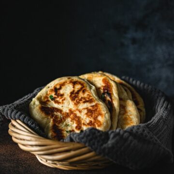 Three Cheese Stuffed Naan in a basket.