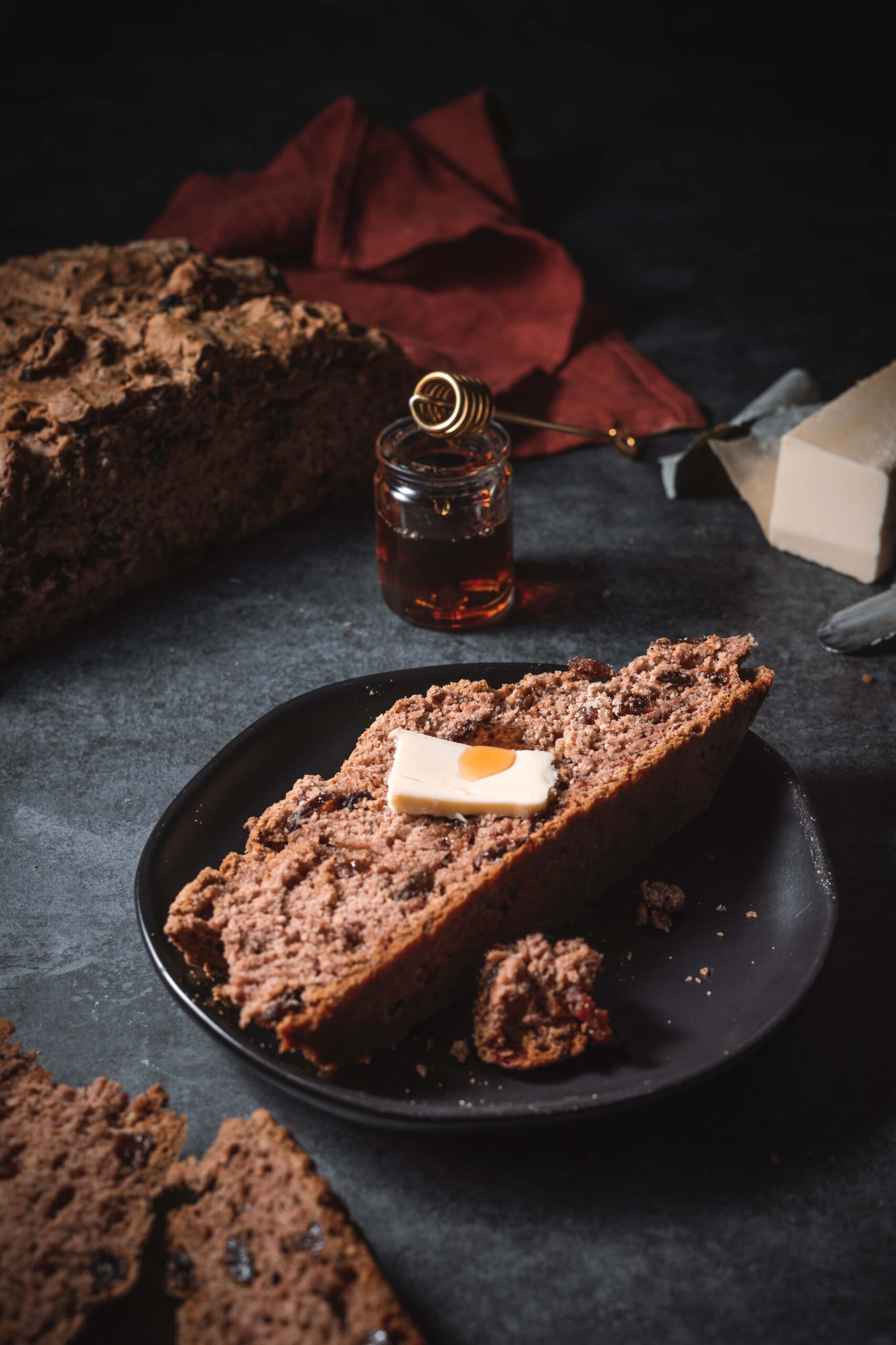 slice of soda bread on a serving plate.