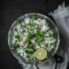 Cilantro Lime Rice in serving bowl with lime.