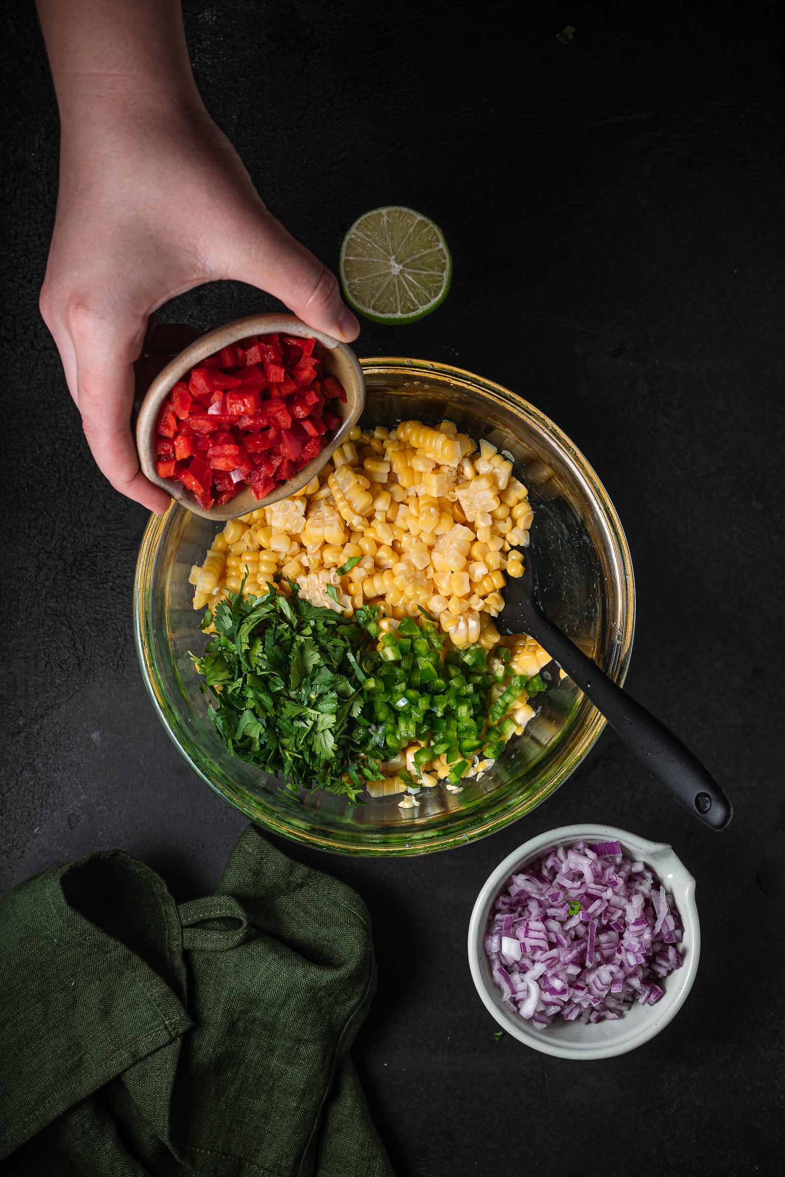 Corn Salsa being prepped in a large bowl.