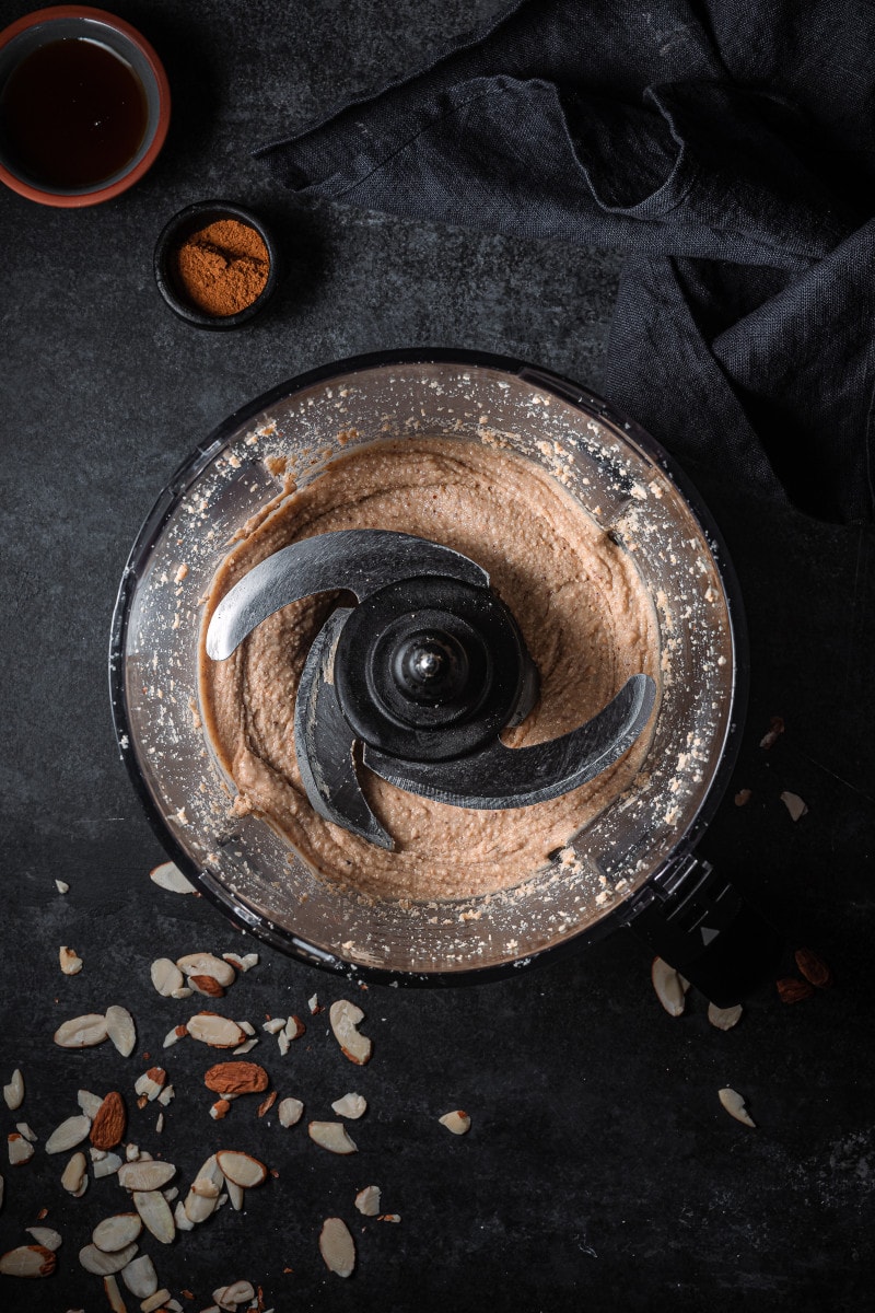 Almond butter in a food processor.