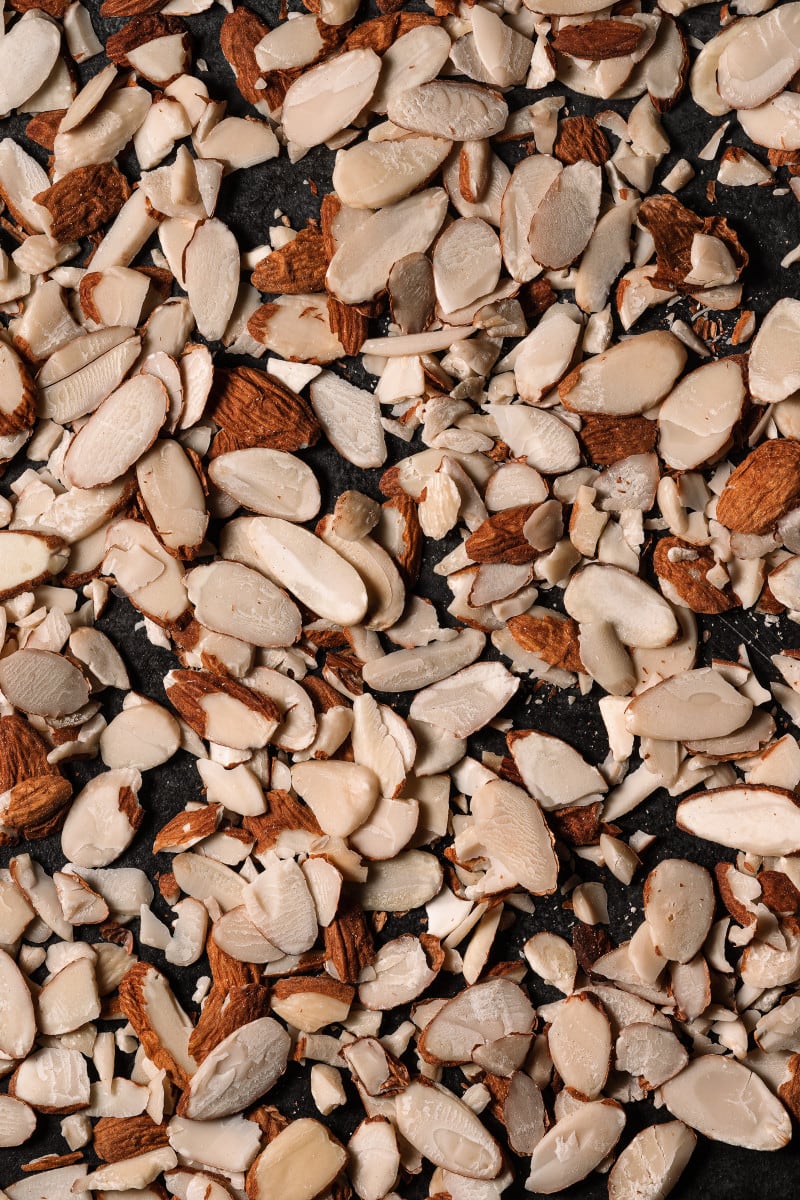Close up of slivered almonds.