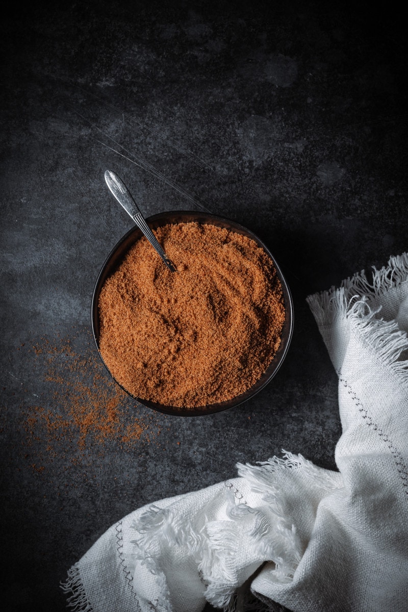 Coconut sugar in a small bowl.