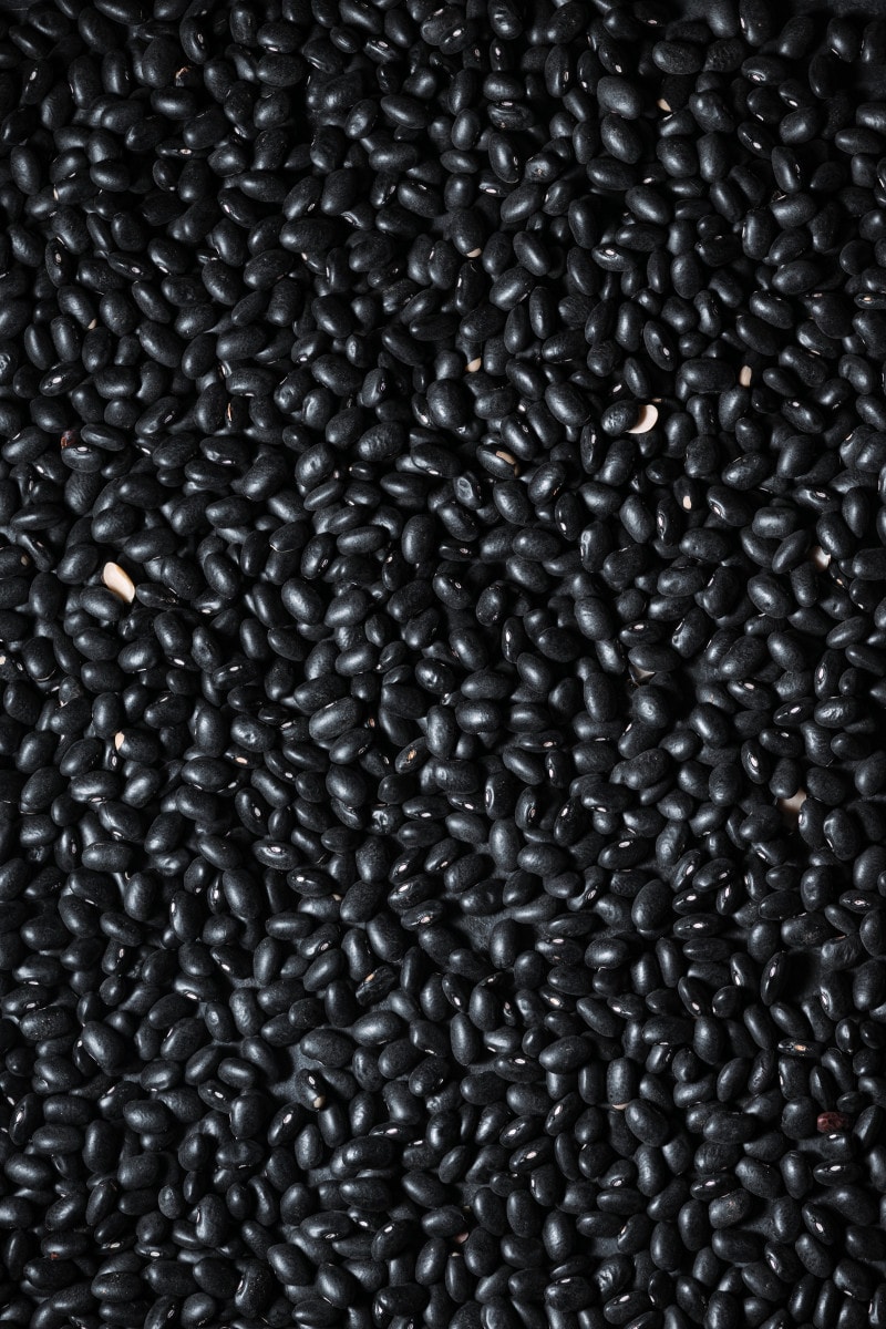 Close up shot of dried black beans.