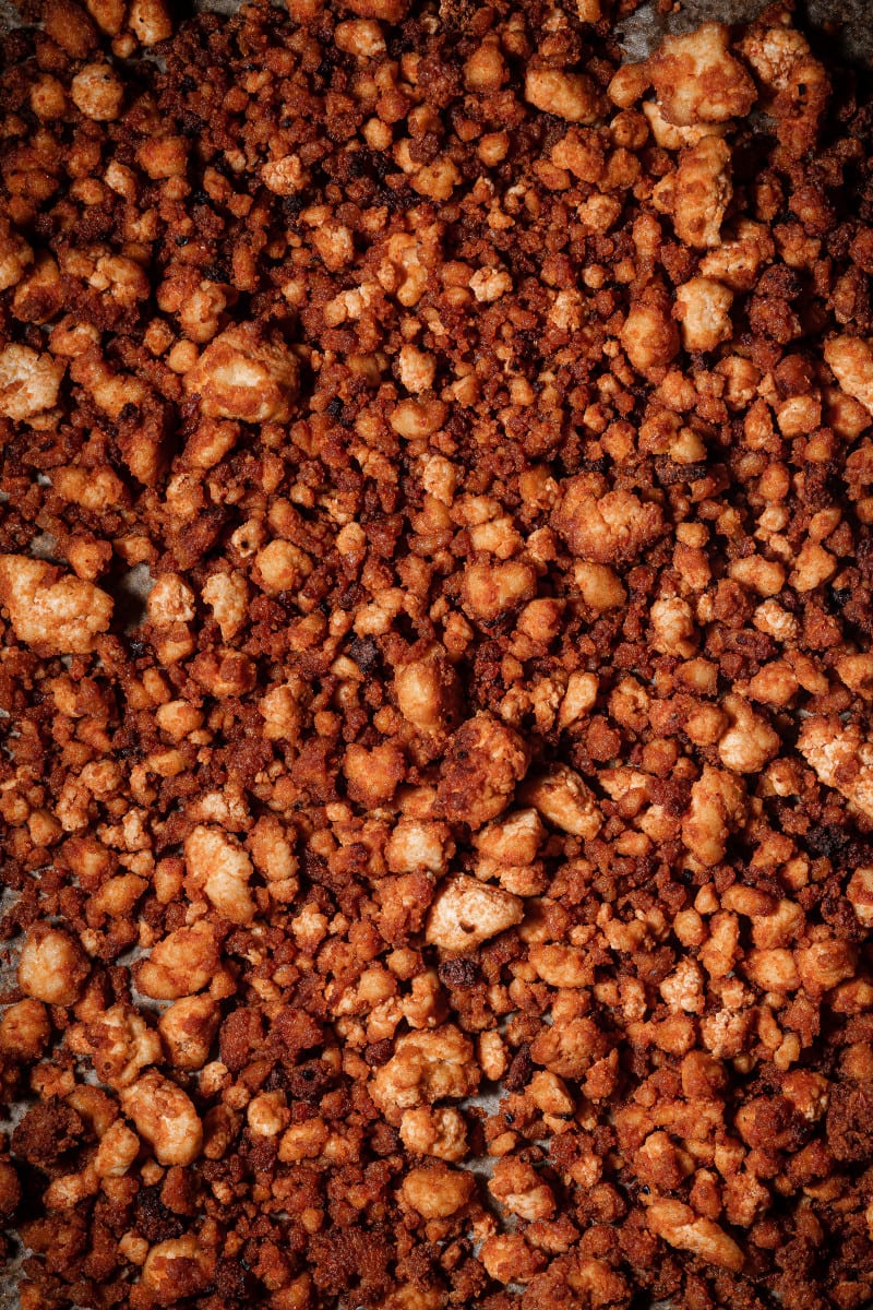 Close up shot of the texture of the ground beef.