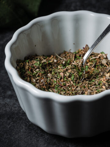 Seasoning blend in ramekin.