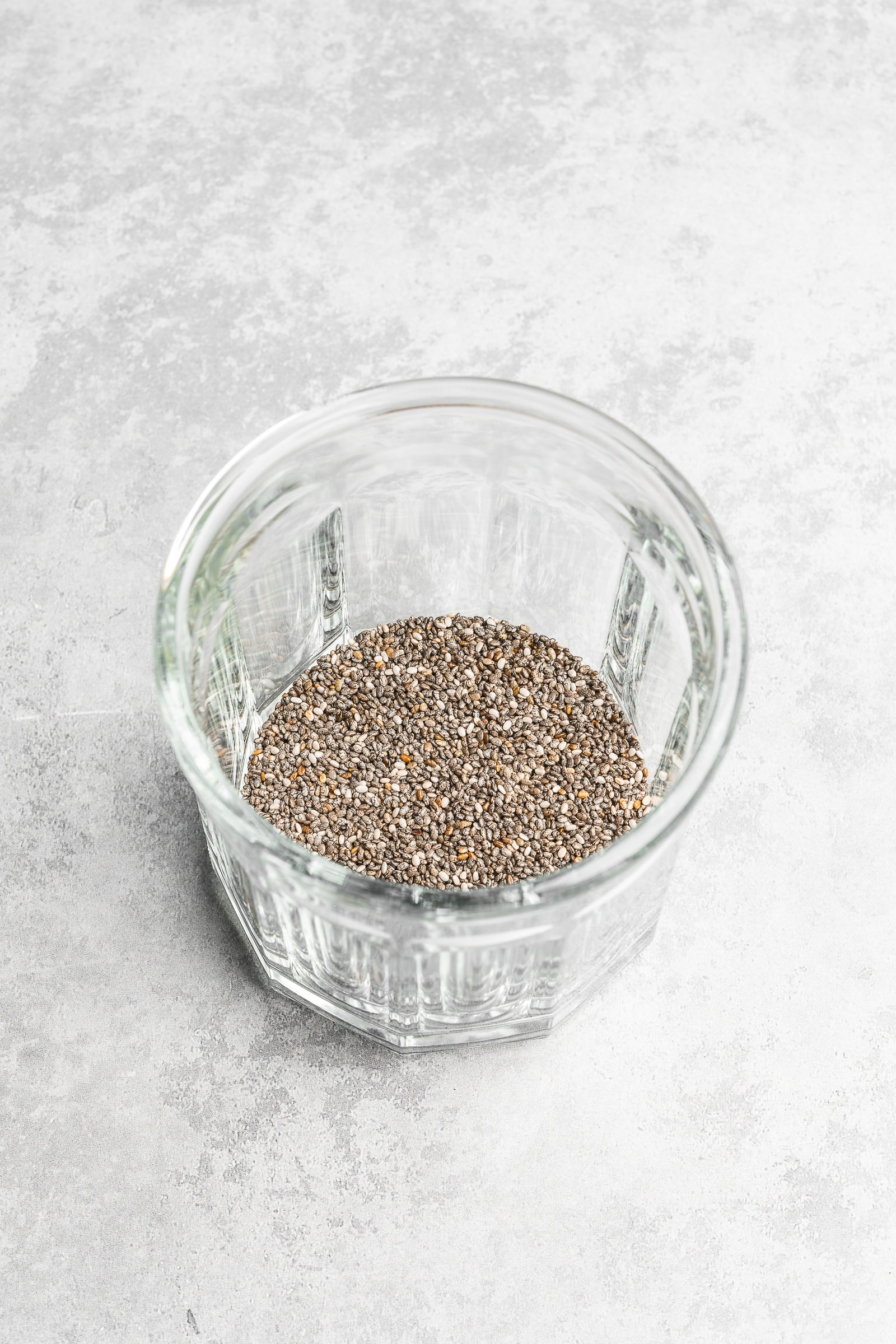 Chia seeds in a glass jar.