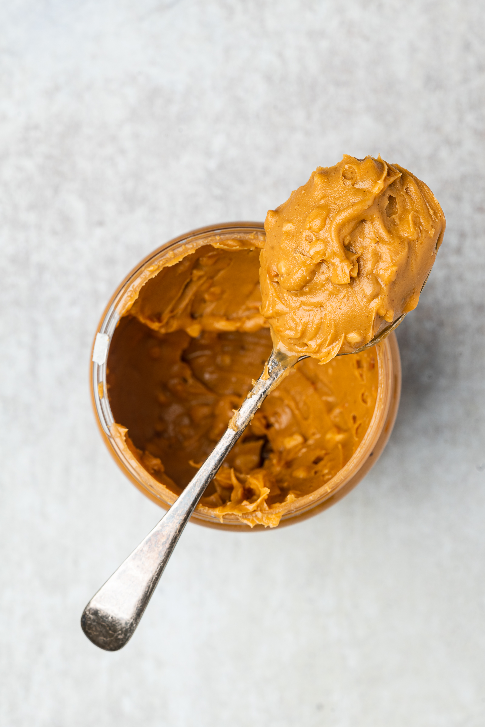 Peanut butter on a spoon.