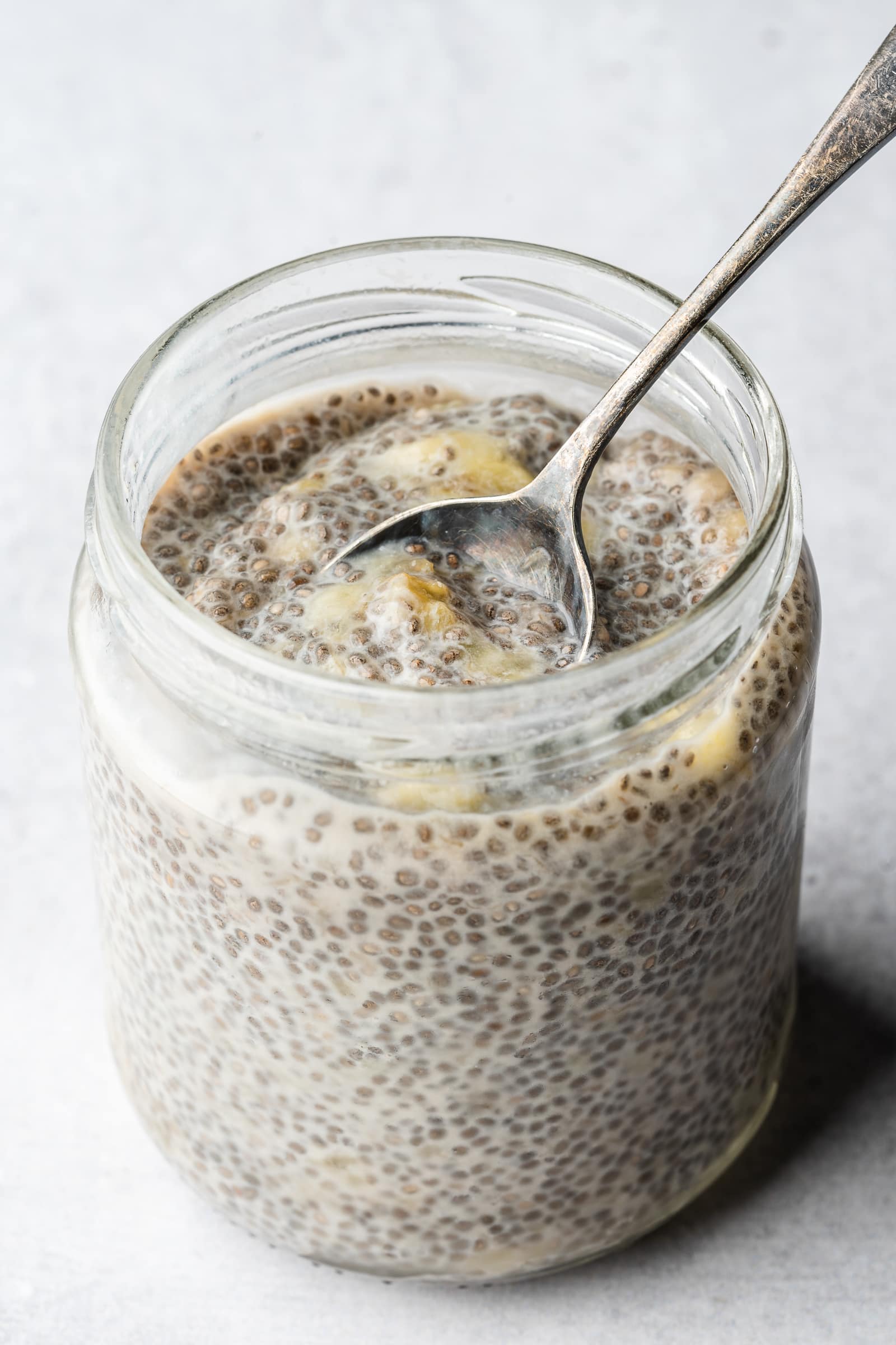 Banana chia pudding after being soaked.
