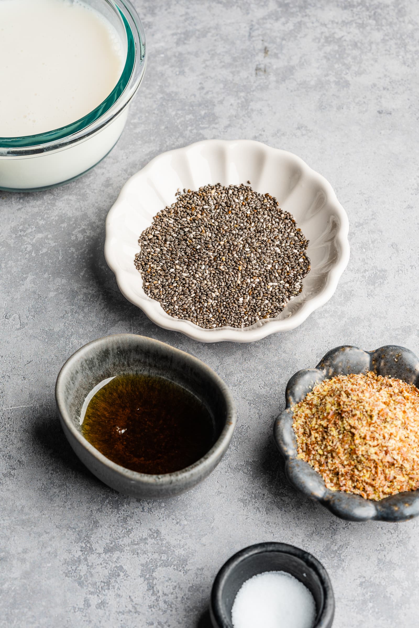 Flaxseed and chia pudding ingredients.