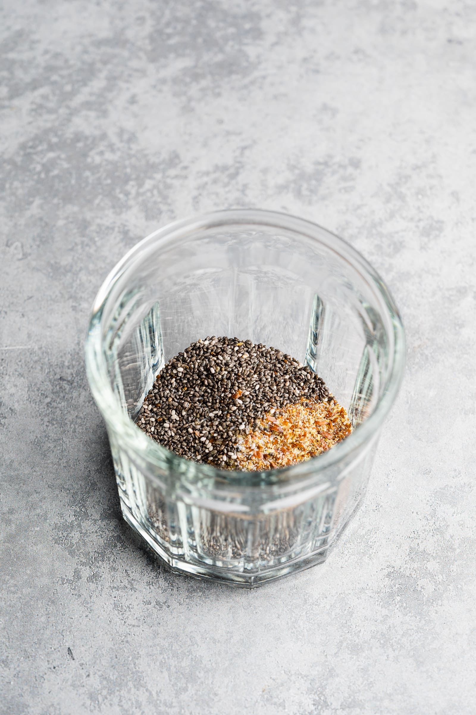 Chia and flaxseed in jar.