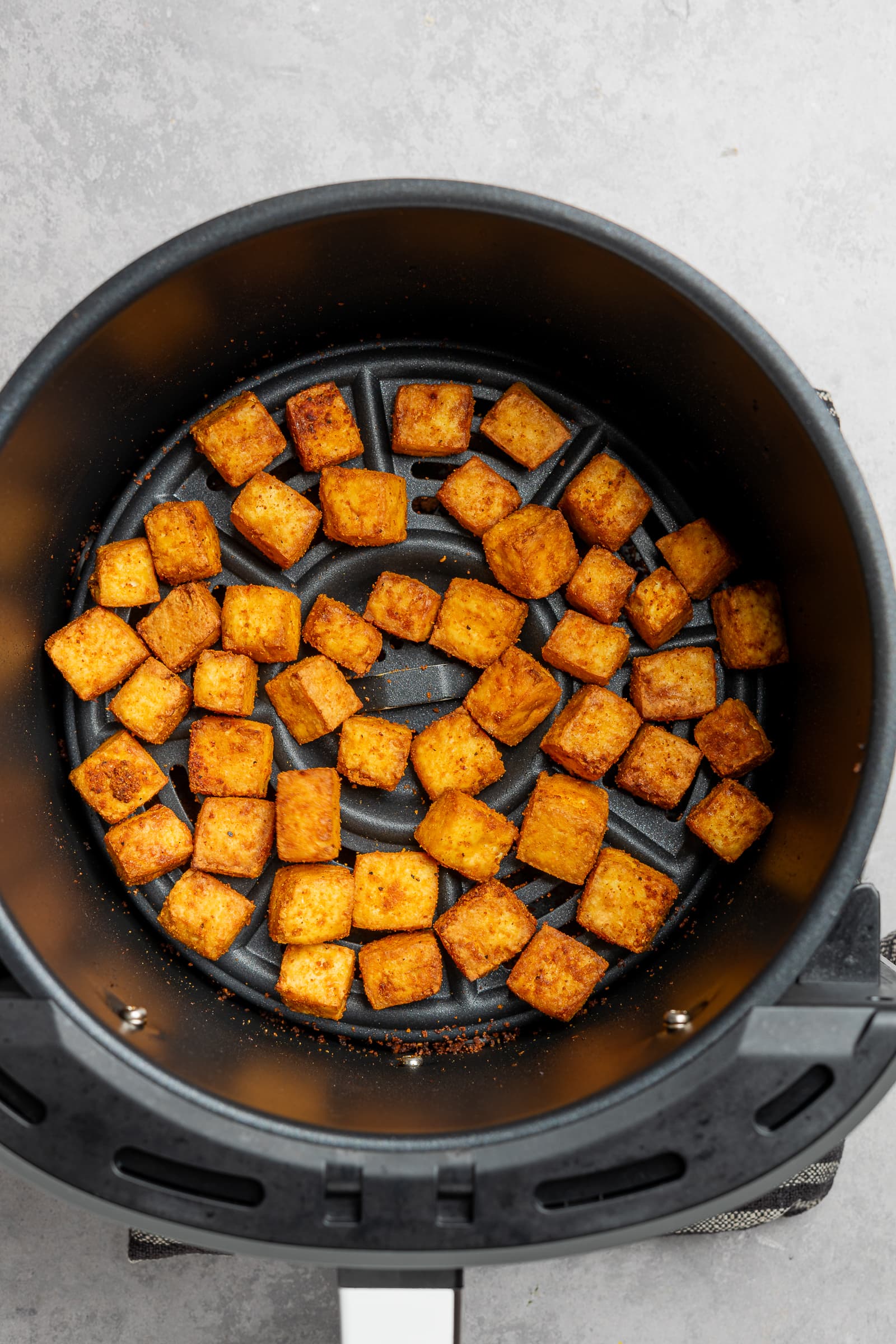 Air fryer tofu after being air-fried.