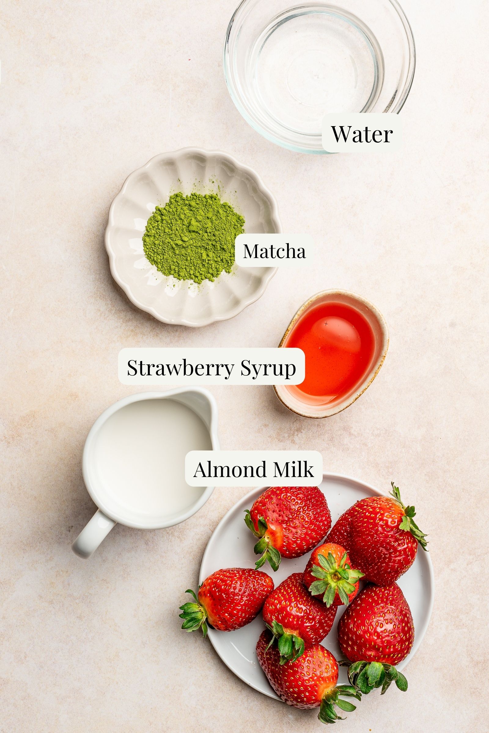 Strawberry matcha ingredients labeled.