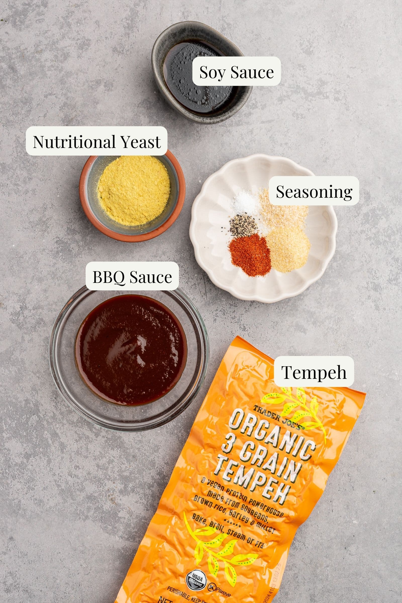 BBQ tempeh labeled ingredients.
