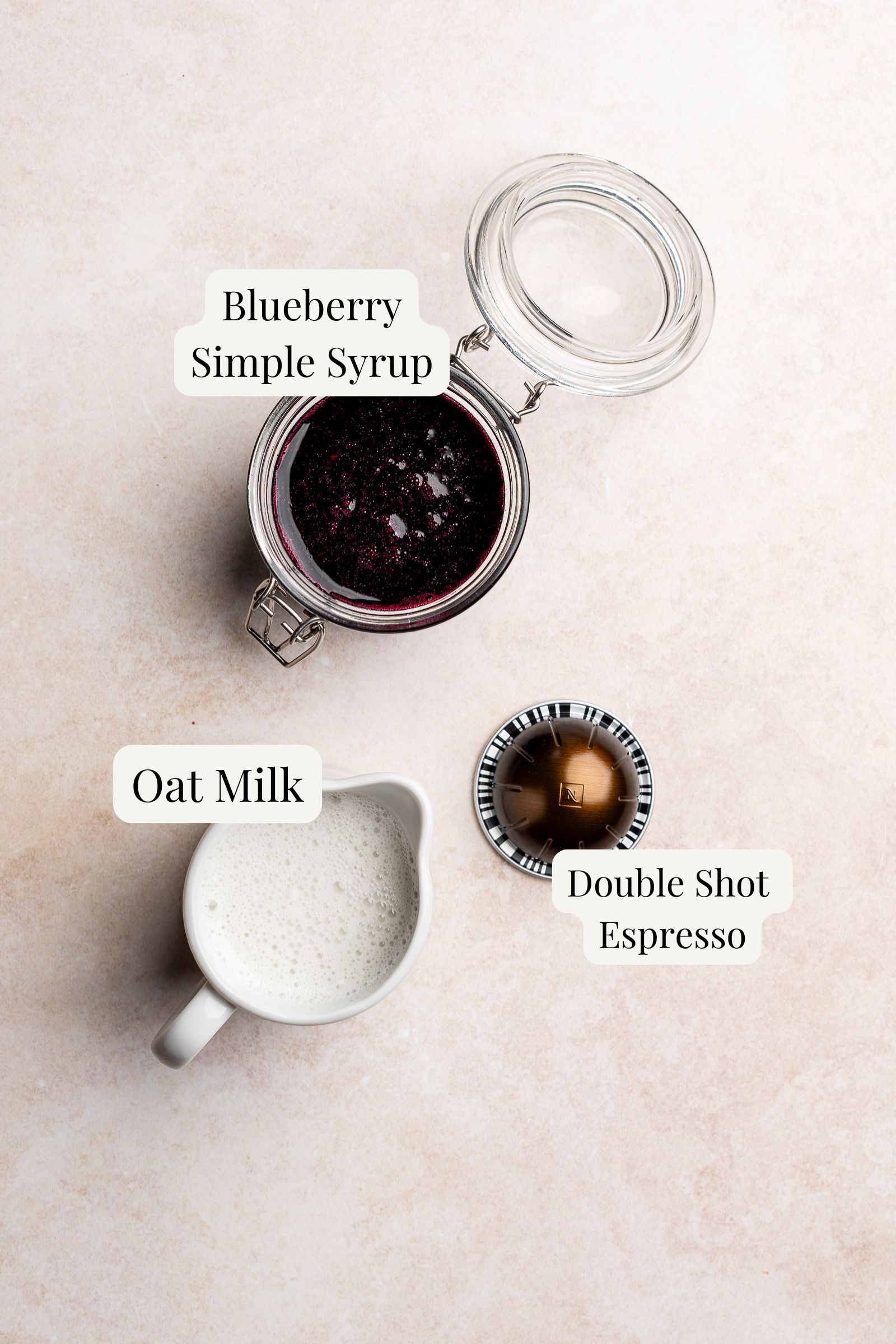 Blueberry iced latte ingredients.