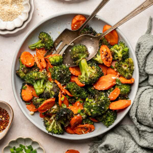 Roasted vegetables in a serving bowl.