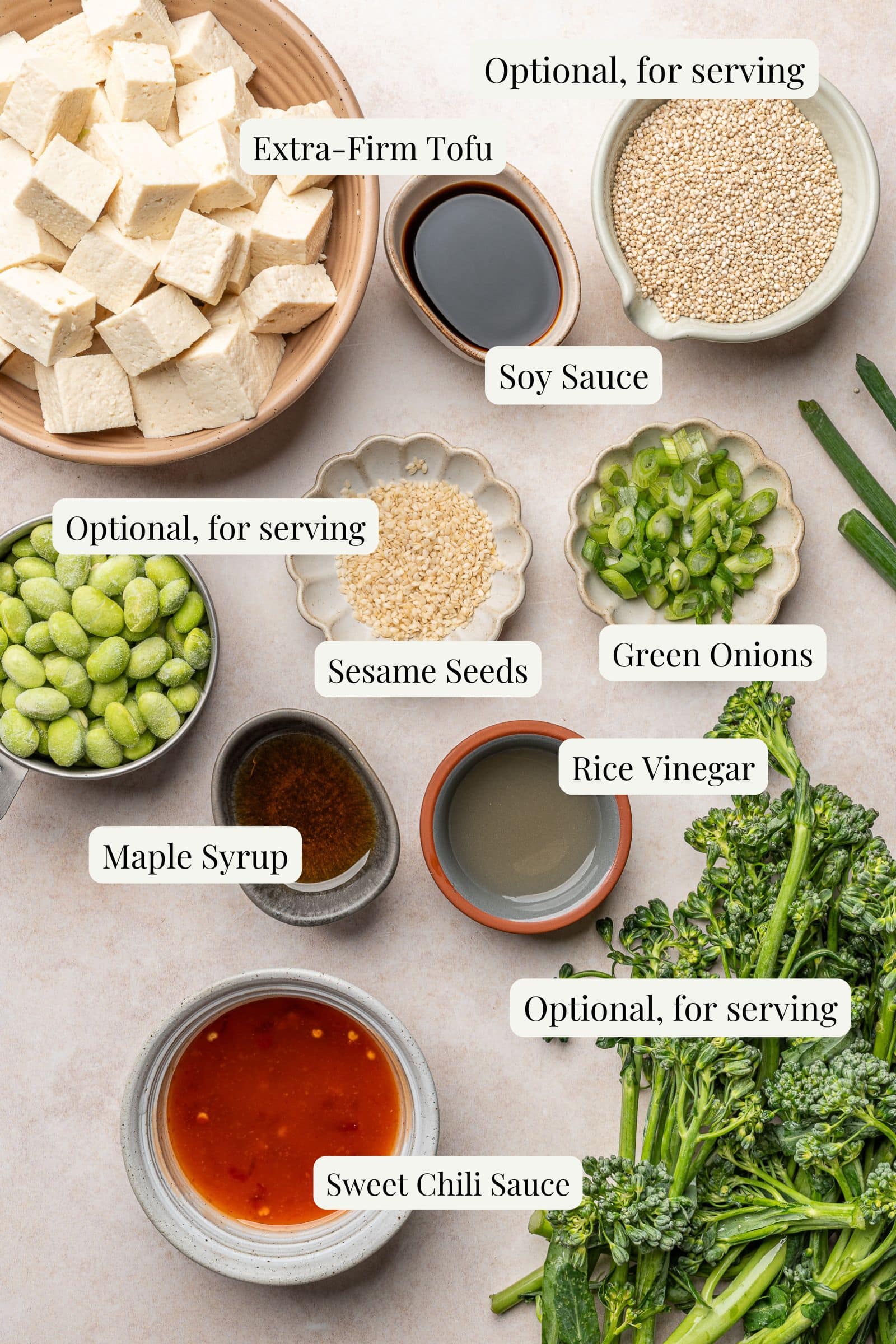 ingredients labeled for sweet chili tofu.