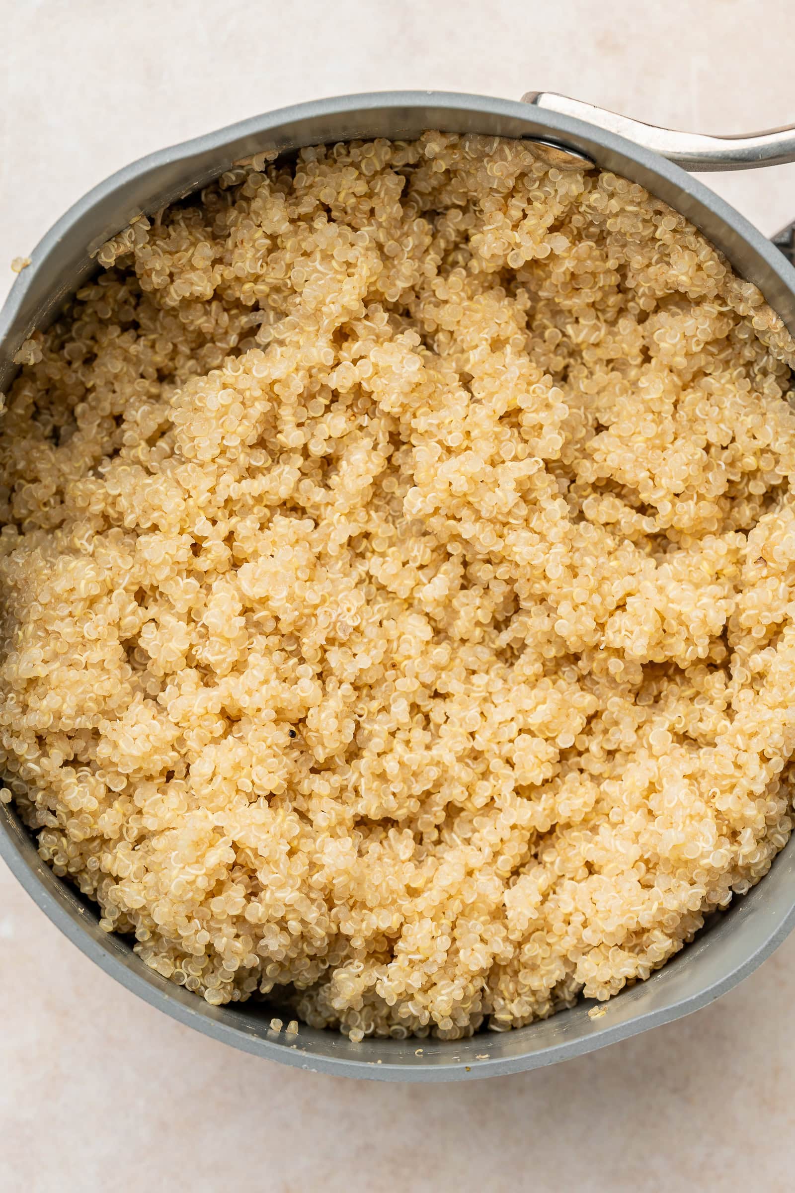 Cooked quinoa in a pot.