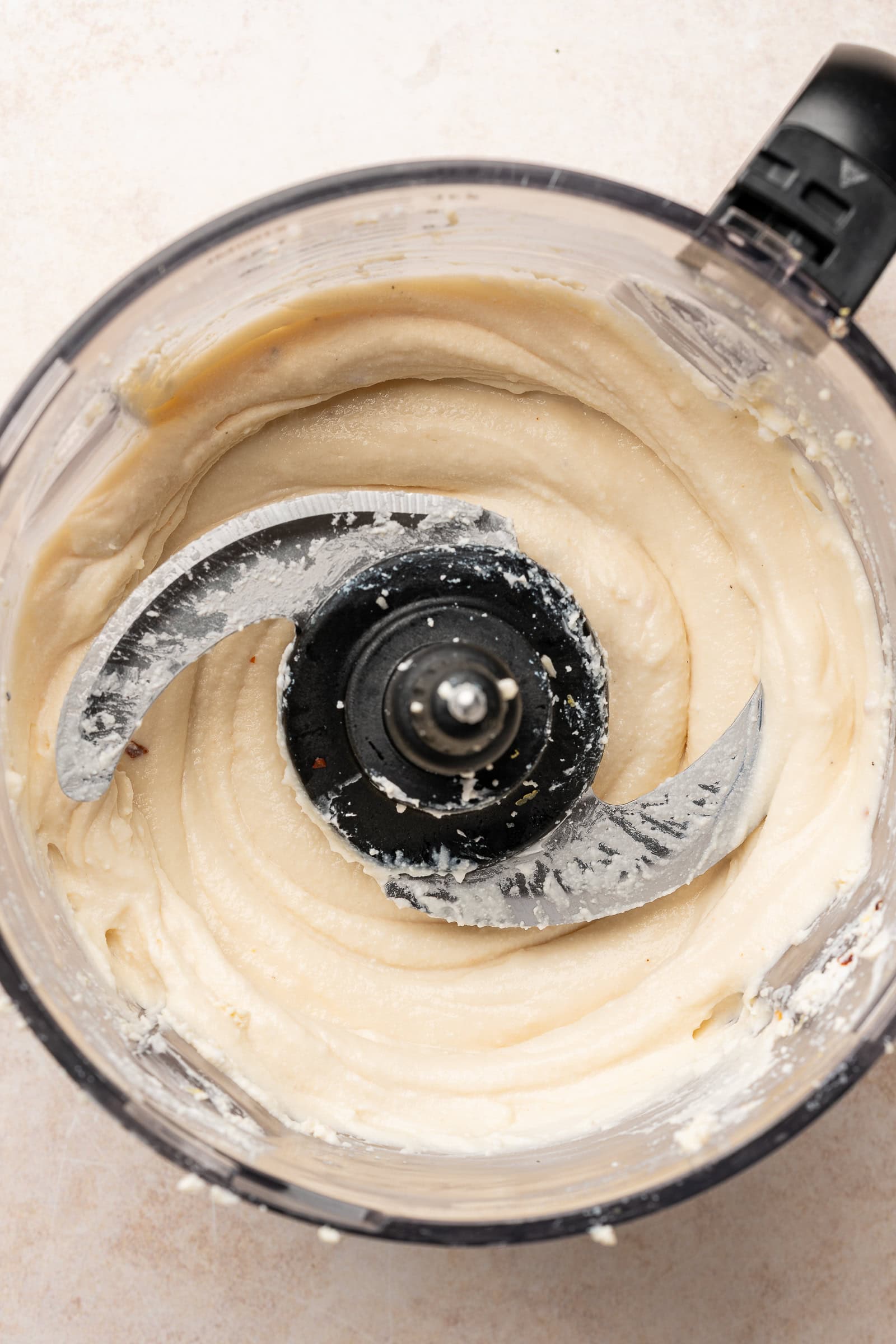 Vegan whipped feta after being whipped in a food processor.