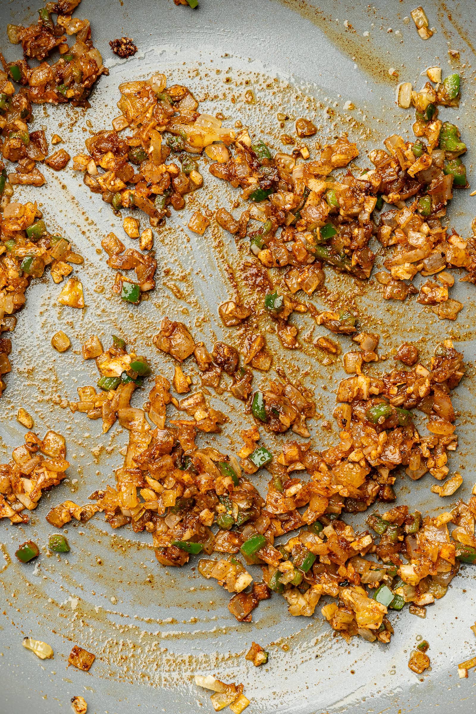 Spices added to the cooked veggies.