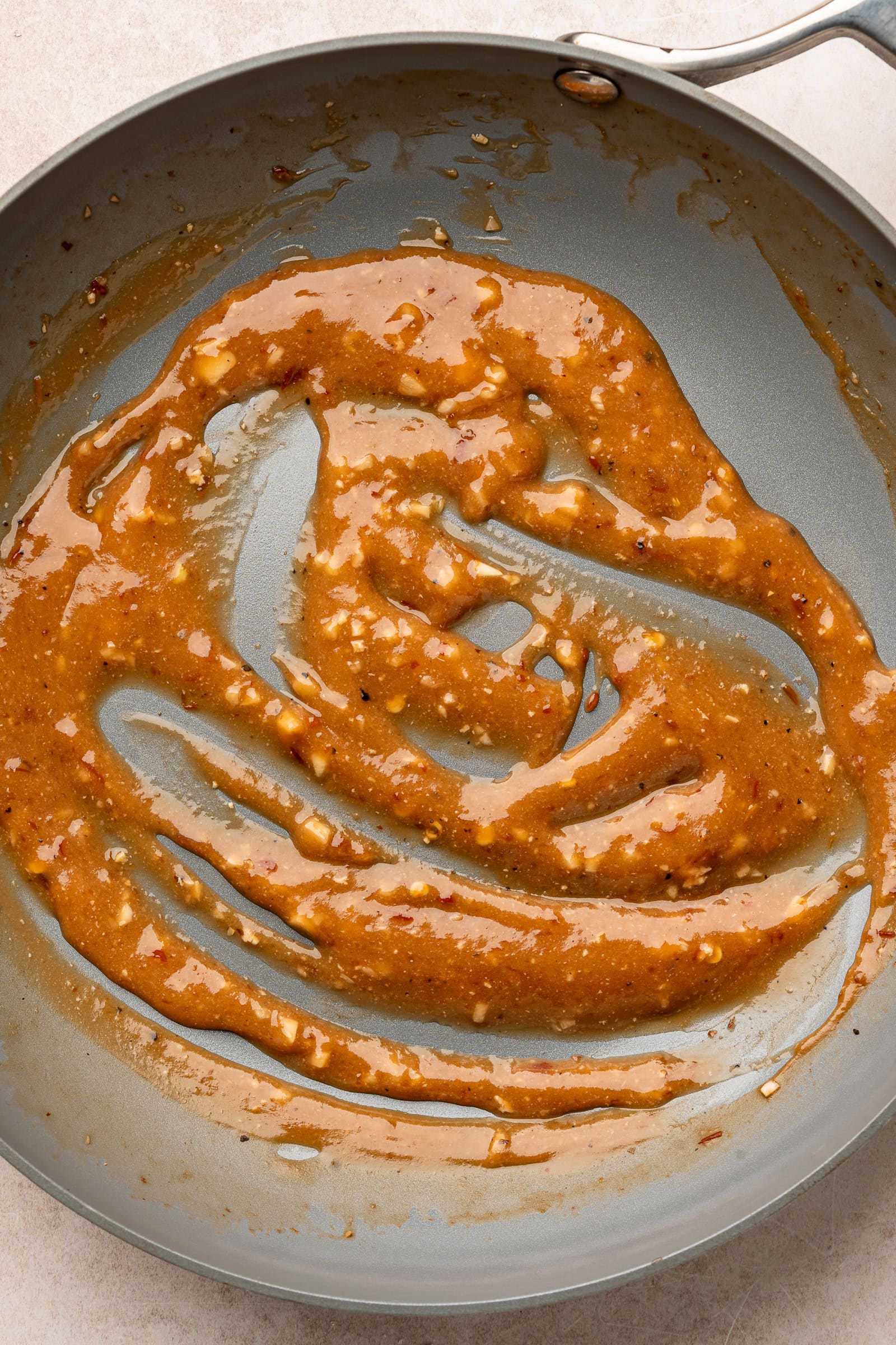Miso garlic glaze in pan.