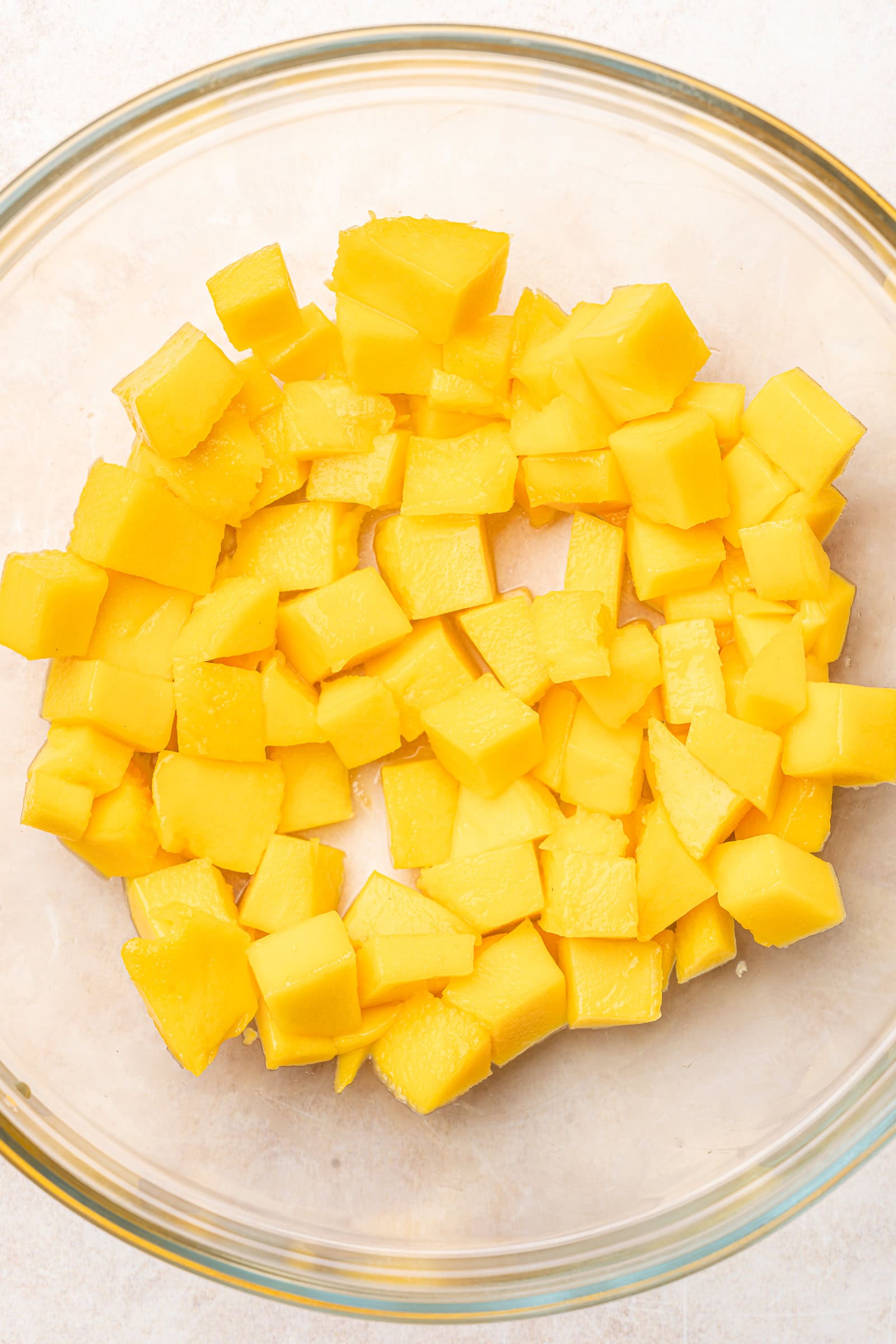 Diced mango in a large bowl.