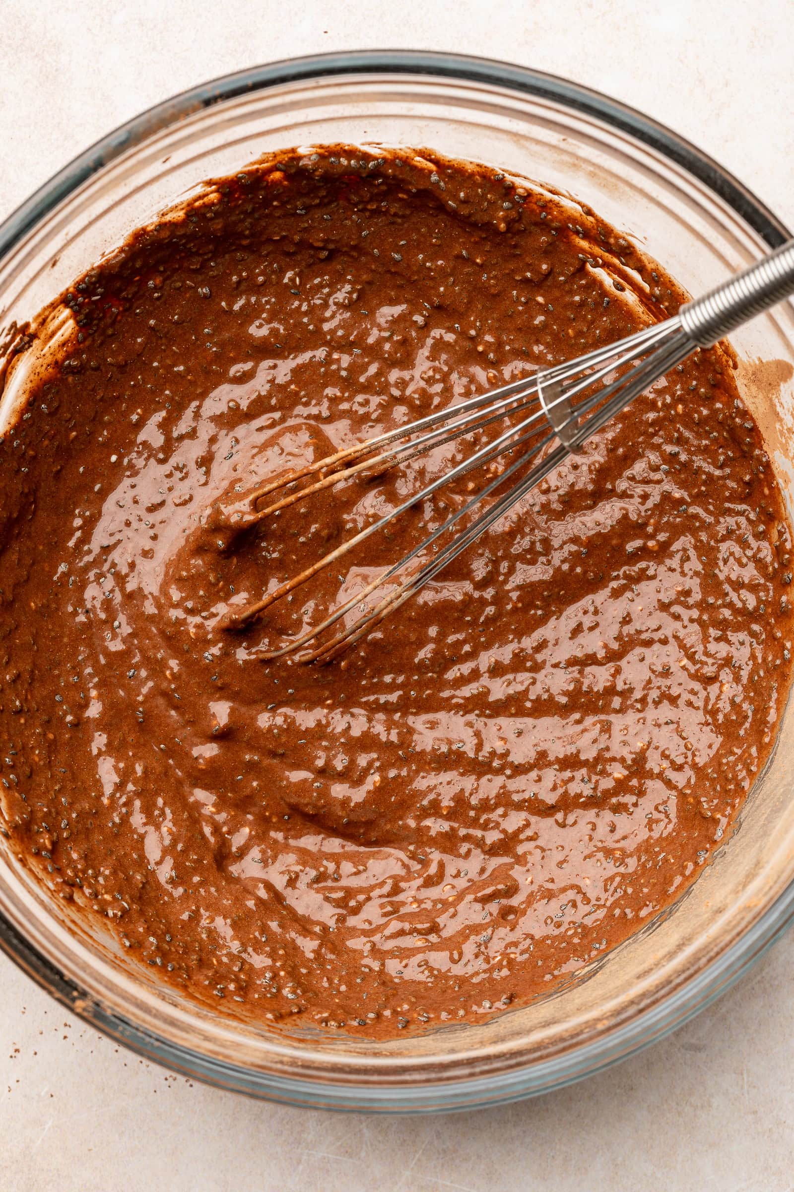 Thick chia pudding mixture in a bowl.