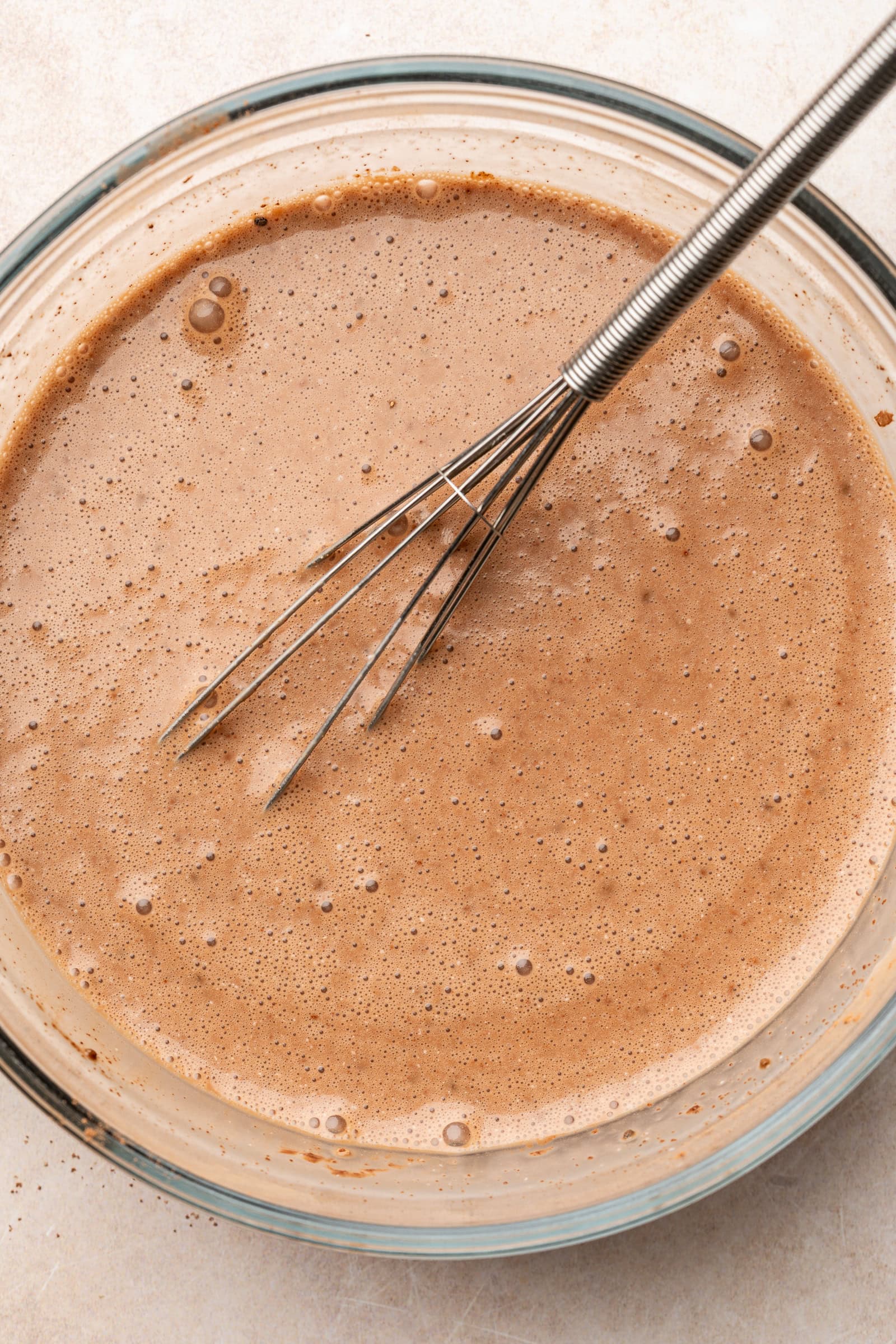 Chocolate chia pudding in shallow bowl before soaking overnight.