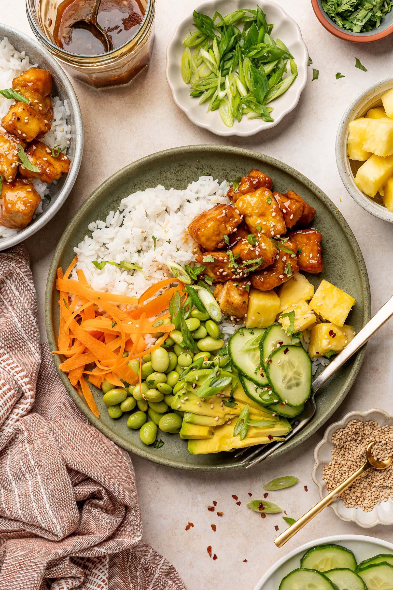 Bowl showing how to serve the crispy baked tofu.